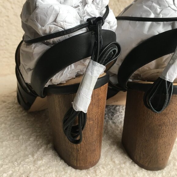 9,5 New Splendid Brayden Lace Up Sandals Block Heel Black Leather Gladiator - Picture 7 of 11